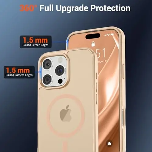 SUPFINE Magnetic for iPhone 16 Pro Case (MagSafe bilan mos) (Harbiy darajadagi tushishdan himoya) Yassi shaffof mato zarbga chidamli barmoq izlariga qarshi telefon qutisi, Sand Pink - 4