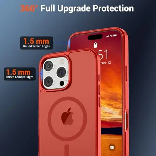 SUPFINE Magnetic for iPhone 16 Pro Case (MagSafe bilan mos) (Harbiy darajadagi tushishdan himoya) Yupqa shaffof mato, barmoq izlariga qarshi telefon qutisi, qizil - 4