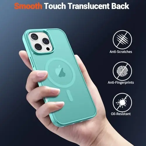 SUPFINE Magnetic for iPhone 16 Pro Case (MagSafe bilan mos) (Harbiy darajadagi tushishdan himoya) Yupqa shaffof mato zarbga chidamli, barmoq izlariga qarshi telefon qutisi, ko'k yashil - 6