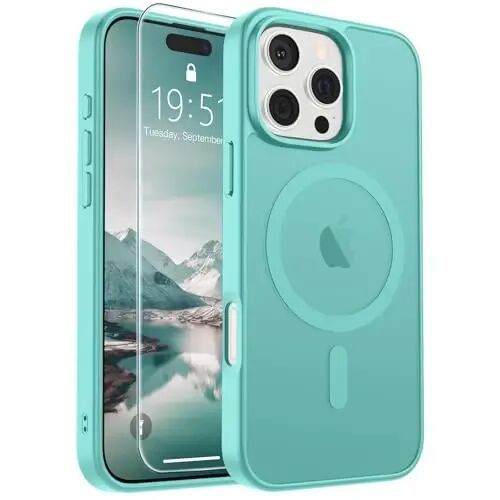 SUPFINE Magnetic for iPhone 16 Pro Case (MagSafe bilan mos) (Harbiy darajadagi tushishdan himoya) Yupqa shaffof mato zarbga chidamli, barmoq izlariga qarshi telefon qutisi, ko'k yashil 