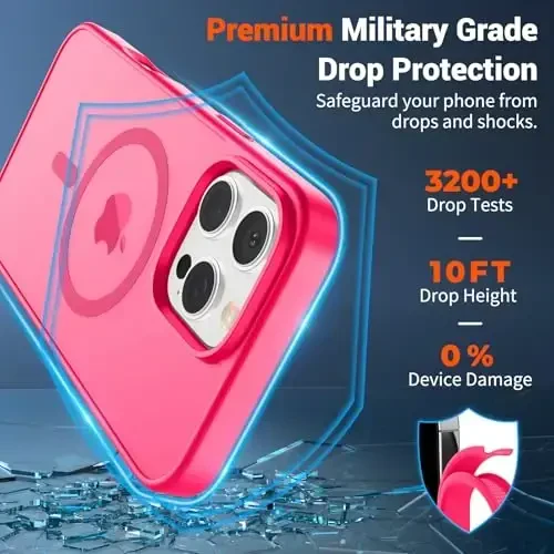 SUPFINE Magnetic for iPhone 16 Pro Case (MagSafe bilan mos) (Harbiy darajadagi tushishdan himoya) Yupqa yarim shaffof mat, barmoq izlariga qarshi telefon g'ilofi, Hot Pink - 3