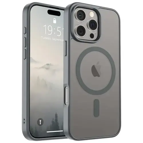 SUPFINE Magnetic for iPhone 16 Pro Case (MagSafe bilan mos) (Harbiy darajadagi tushishdan himoya) Yupqa yarim shaffof mat, barmoq izlariga qarshi telefon gʻilofi, kulrang 