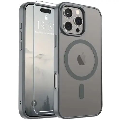 SUPFINE Magnetic for iPhone 16 Pro Case (MagSafe bilan mos) (Harbiy darajadagi tushishdan himoya) Yupqa yarim shaffof mat, barmoq izlariga qarshi telefon gʻilofi, kulrang - SUPFINE
