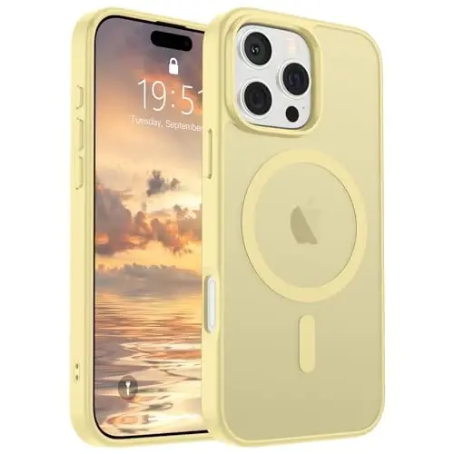 SUPFINE Magnetic for iPhone 16 Pro Case (MagSafe bilan mos) (Harbiy darajadagi tushishdan himoya) Yupqa yarim shaffof mato zarbga chidamli, barmoq izlariga qarshi telefon g‘ilofi, sariyog‘li sariq 