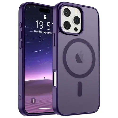 SUPFINE Magnetic for iPhone 16 Pro Case (MagSafe bilan mos) (Harbiy darajadagi tushishdan himoya) Yupqa yarim shaffof mato zarbga chidamli barmoq izlariga qarshi telefon g‘ilofi, to‘q binafsha 