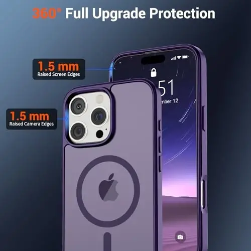 SUPFINE Magnetic for iPhone 16 Pro Case (MagSafe bilan mos) (Harbiy darajadagi tushishdan himoya) Yupqa yarim shaffof mato zarbga chidamli barmoq izlariga qarshi telefon g‘ilofi, to‘q binafsha - 4
