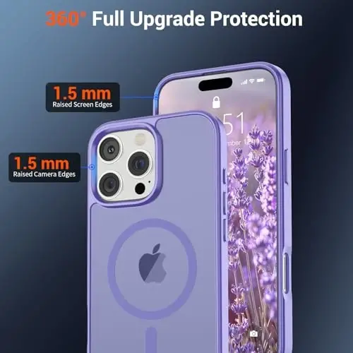 SUPFINE Magnetic for iPhone 16 Pro Case (MagSafe bilan mos) (Harbiy darajadagi tushishdan himoya) Yupqa yarim shaffof mato zarbga chidamli, barmoq izlariga qarshi telefon qutisi, binafsha - 3