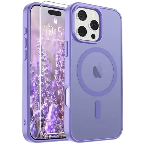 SUPFINE Magnetic for iPhone 16 Pro Case (MagSafe bilan mos) (Harbiy darajadagi tushishdan himoya) Yupqa yarim shaffof mato zarbga chidamli, barmoq izlariga qarshi telefon qutisi, binafsha - 6