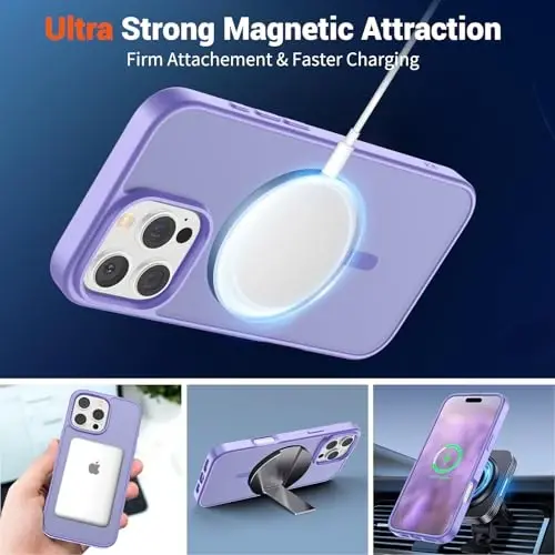 SUPFINE Magnetic for iPhone 16 Pro Case (MagSafe bilan mos) (Harbiy darajadagi tushishdan himoya) Yupqa yarim shaffof mato zarbga chidamli, barmoq izlariga qarshi telefon qutisi, binafsha - 5