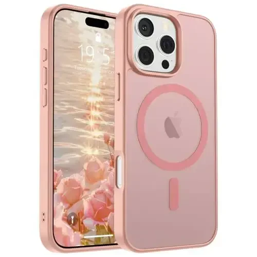 SUPFINE Magnetic for iPhone 16 Pro Case (MagSafe bilan mos keladi) (Harbiy darajadagi tushishdan himoya) Yupqa shaffof mato zarbga chidamli barmoq izlariga qarshi telefon qutisi, pushti 