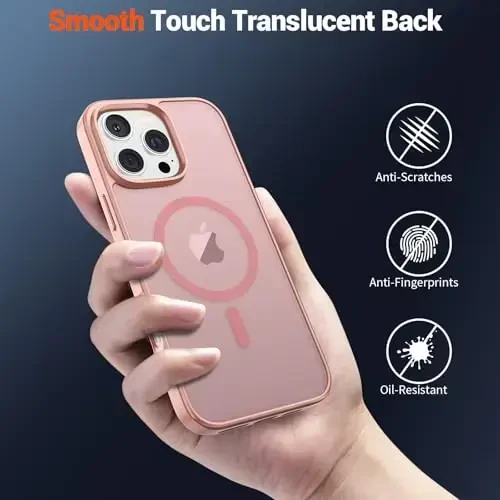 SUPFINE Magnetic for iPhone 16 Pro Case (MagSafe bilan mos keladi) (Harbiy darajadagi tushishdan himoya) Yupqa shaffof mato zarbga chidamli barmoq izlariga qarshi telefon qutisi, pushti - 6