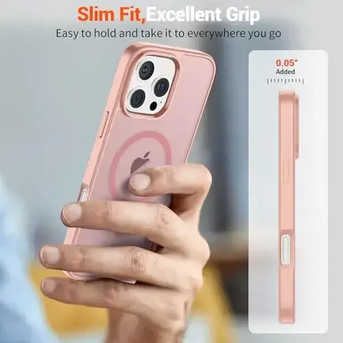 SUPFINE Magnetic for iPhone 16 Pro Case (MagSafe bilan mos keladi) (Harbiy darajadagi tushishdan himoya) Yupqa shaffof mato zarbga chidamli barmoq izlariga qarshi telefon qutisi, pushti - 7