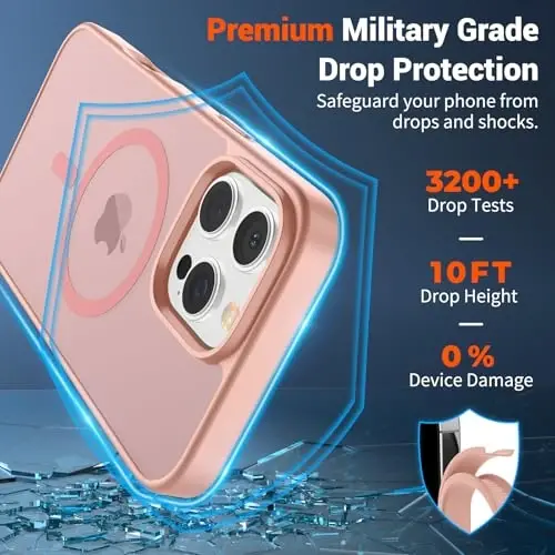 SUPFINE Magnetic for iPhone 16 Pro Case (MagSafe bilan mos keladi) (Harbiy darajadagi tushishdan himoya) Yupqa shaffof mato zarbga chidamli barmoq izlariga qarshi telefon qutisi, pushti - 3