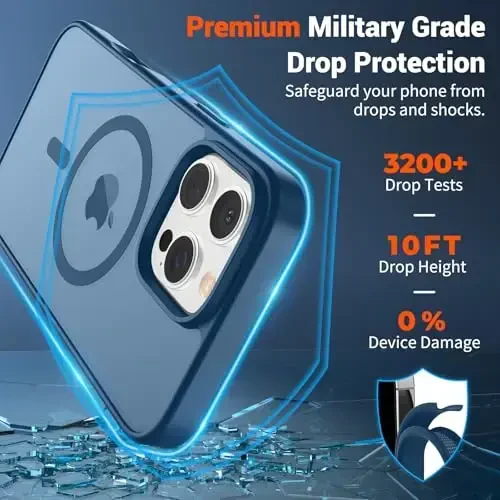 SUPFINE Magnetic for iPhone 16 Pro Case(Compatible with MagSafe)(Military Grade Drop Protection) Slim Translucent Matte Shockproof with Anti-Fingerprint Phone Case,Deep Blue - 3