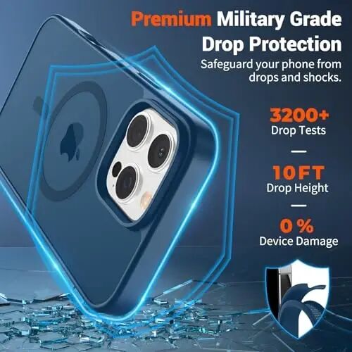 SUPFINE Magnetic for iPhone 16 Pro Case(Compatible with MagSafe)(Military Grade Drop Protection) Slim Translucent Matte Shockproof with Anti-Fingerprint Phone Case,Deep Blue - SUPFINE (1)