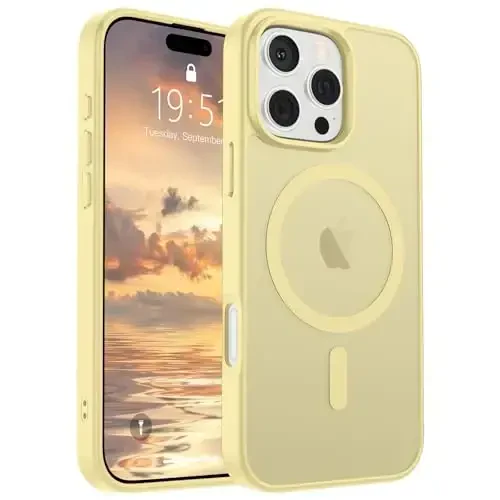 SUPFINE Magnetic for iPhone 16 Pro Max Case (Compatible with MagSafe) (Military Grade Drop Protection) Slim Translucent Matte Shockproof with Anti-Fingerprint Phone Case,Buttercream Yellow - SUPFINE
