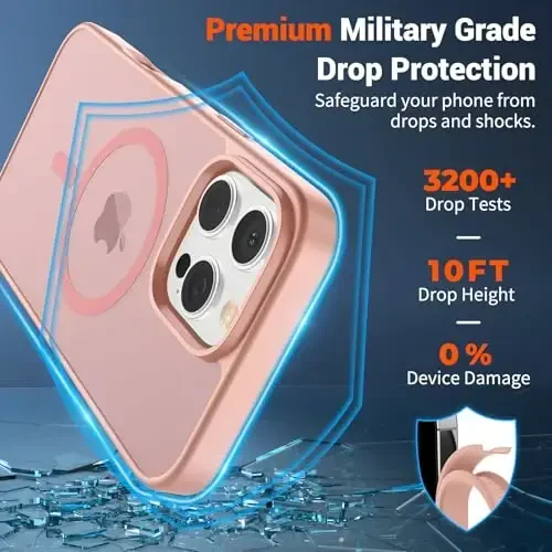 SUPFINE Magnetic for iPhone 16 Pro Max Case (Compatible with MagSafe) (Military Grade Drop Protection) Slim Translucent Matte Shockproof with Anti-Fingerprint Phone Case,Pink - 3