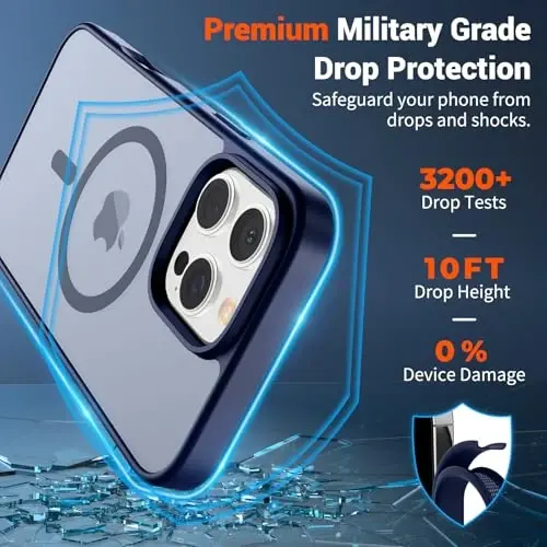 SUPFINE Magnetic for iPhone 16 Pro Max Case (Compatible with MagSafe) (Military Grade Drop Protection) Translucent Matte with Anti-Fingerprint Phone Case,Navy Blue - 3