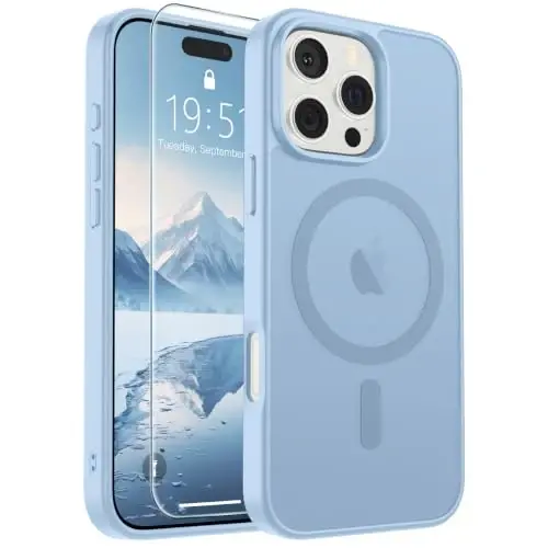 SUPFINE Magnetic for iPhone 16 Pro Max Case Glacier Blue | With Screen Protector, Translucent Matte, Compatible with MagSafe, Military Grade Drop Proof, Rugged Shockproof Protective - 1