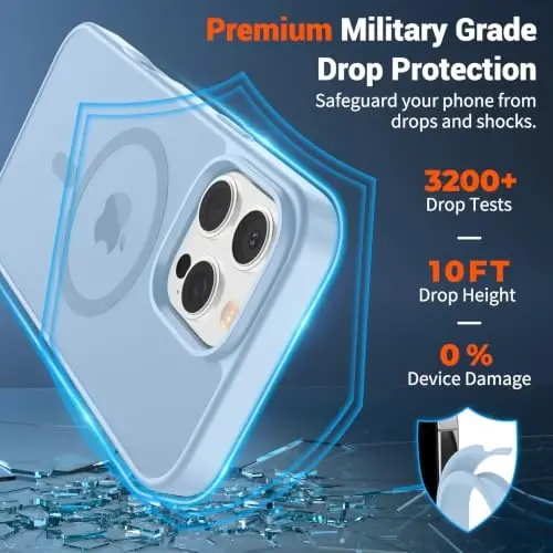 SUPFINE Magnetic for iPhone 16 Pro Max Case Glacier Blue | With Screen Protector, Translucent Matte, Compatible with MagSafe, Military Grade Drop Proof, Rugged Shockproof Protective - 3