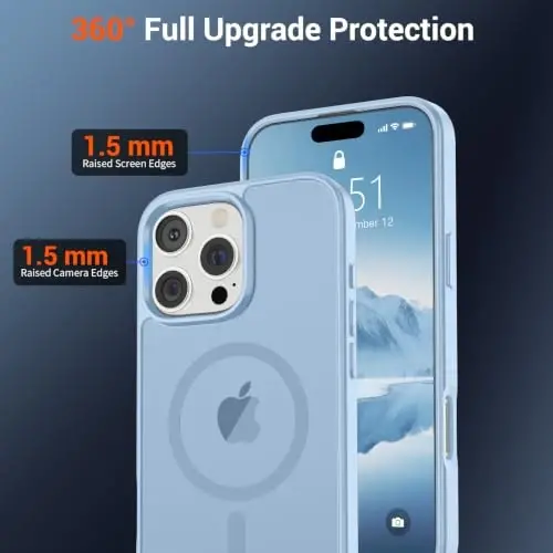 SUPFINE Magnetic for iPhone 16 Pro Max Case Glacier Blue | With Screen Protector, Translucent Matte, Compatible with MagSafe, Military Grade Drop Proof, Rugged Shockproof Protective - 4