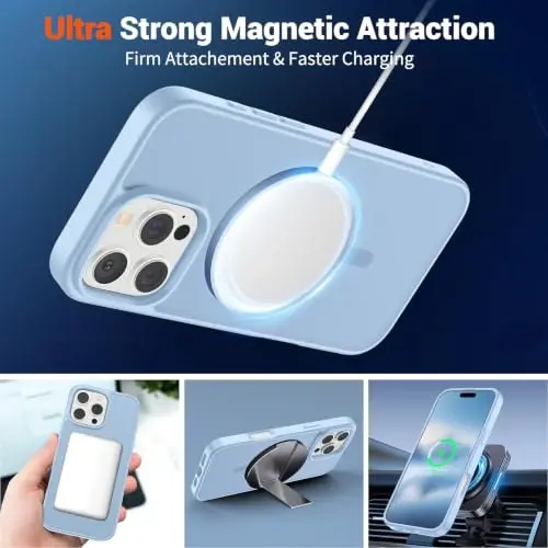 SUPFINE Magnetic for iPhone 16 Pro Max Case Glacier Blue | With Screen Protector, Translucent Matte, Compatible with MagSafe, Military Grade Drop Proof, Rugged Shockproof Protective - 5