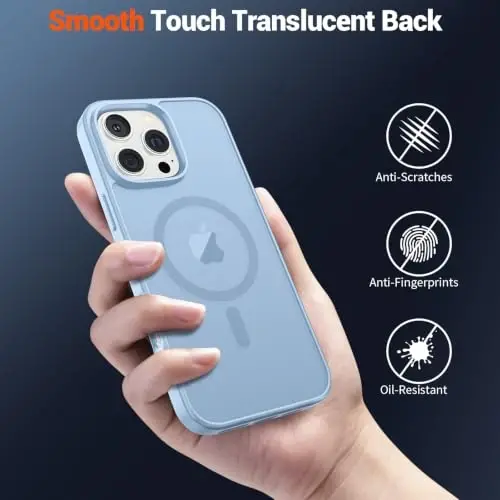 SUPFINE Magnetic for iPhone 16 Pro Max Case Glacier Blue | With Screen Protector, Translucent Matte, Compatible with MagSafe, Military Grade Drop Proof, Rugged Shockproof Protective - 6