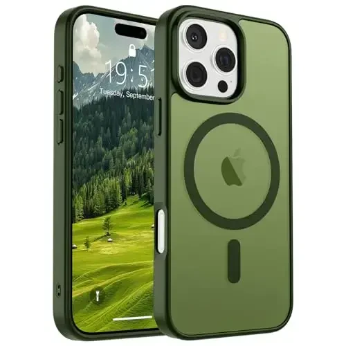SUPFINE Magnetic for iPhone 16 Pro Max Case (MagSafe bilan mos) (Harbiy darajadagi tushishdan himoya) Yengil o'tkazuvchan matli zarbga chidamli barmoq izlariga qarshi telefon qutisi, Cangling Green - 1