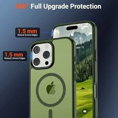 SUPFINE Magnetic for iPhone 16 Pro Max Case (MagSafe bilan mos) (Harbiy darajadagi tushishdan himoya) Yengil o'tkazuvchan matli zarbga chidamli barmoq izlariga qarshi telefon qutisi, Cangling Green - 4