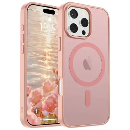 SUPFINE Magnetic for iPhone 16 Pro Max Case (MagSafe bilan mos) (Harbiy darajadagi tushishdan himoya) Yupqa shaffof mat zarba o'tkazmaydigan barmoq izlariga qarshi telefon qutisi, pushti 