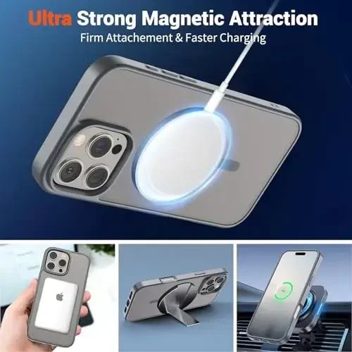 SUPFINE Magnetic for iPhone 16 Pro Max Case (MagSafe bilan mos) (Harbiy darajadagi tushishdan himoya) Yupqa shaffof mato zarbga chidamli barmoq izlariga qarshi telefon qutisi, kulrang - 5