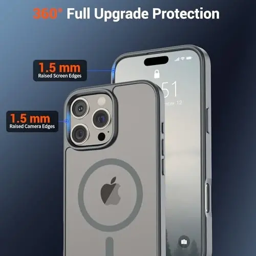 SUPFINE Magnetic for iPhone 16 Pro Max Case (MagSafe bilan mos) (Harbiy darajadagi tushishdan himoya) Yupqa shaffof mato zarbga chidamli barmoq izlariga qarshi telefon qutisi, kulrang - 4