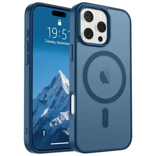 SUPFINE Magnetic for iPhone 16 Pro Max Case (MagSafe bilan mos) (Harbiy darajadagi tushishdan himoya) Yupqa yarim shaffof mato zarbga chidamli, barmoq izlariga qarshi telefon g'ilofi, to'q ko'k 