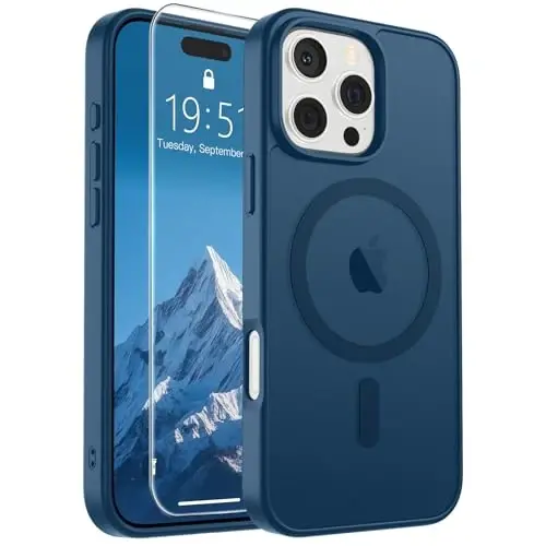 SUPFINE Magnetic for iPhone 16 Pro Max Case (MagSafe bilan mos) (Harbiy darajadagi tushishdan himoya) Yupqa yarim shaffof mato zarbga chidamli, barmoq izlariga qarshi telefon g'ilofi, to'q ko'k - SUPFINE (1)