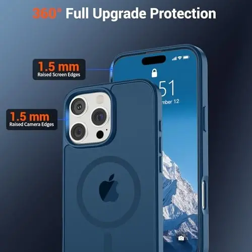 SUPFINE Magnetic for iPhone 16 Pro Max Case (MagSafe bilan mos) (Harbiy darajadagi tushishdan himoya) Yupqa yarim shaffof mato zarbga chidamli, barmoq izlariga qarshi telefon g'ilofi, to'q ko'k - 4