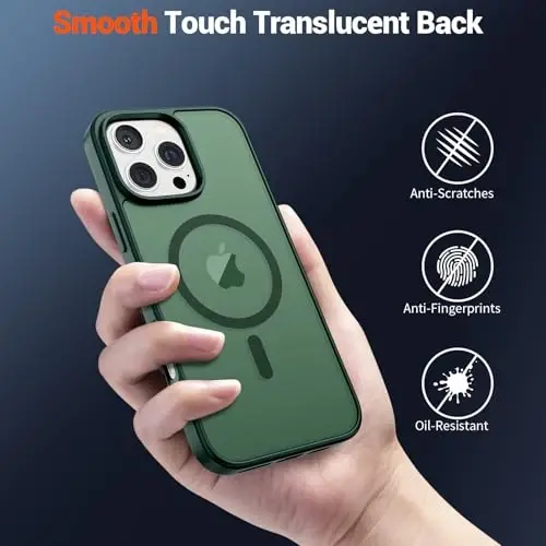 SUPFINE Magnetic for iPhone 16 Pro Max Case (MagSafe bilan mos keladi) (Harbiy darajadagi tushishdan himoya) Yupqa yarim shaffof mat zarbga chidamli barmoq izlariga qarshi telefon qutisi, oʻrmon yashili - 6