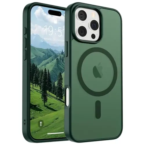 SUPFINE Magnetic for iPhone 16 Pro Max Case (MagSafe bilan mos keladi) (Harbiy darajadagi tushishdan himoya) Yupqa yarim shaffof mat zarbga chidamli barmoq izlariga qarshi telefon qutisi, oʻrmon yashili 