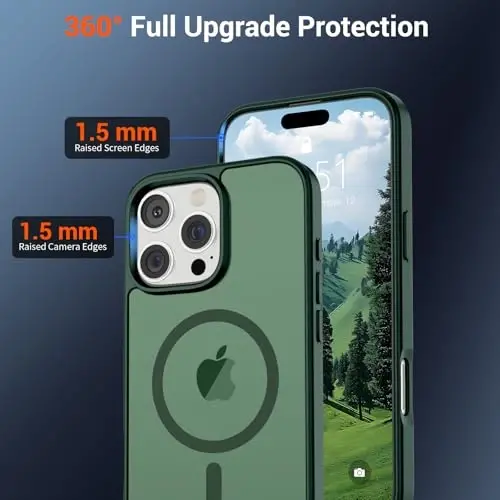 SUPFINE Magnetic for iPhone 16 Pro Max Case (MagSafe bilan mos keladi) (Harbiy darajadagi tushishdan himoya) Yupqa yarim shaffof mat zarbga chidamli barmoq izlariga qarshi telefon qutisi, oʻrmon yashili - 4
