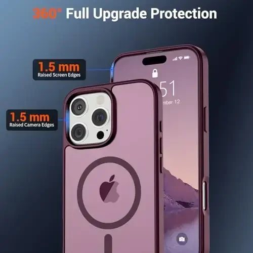 SUPFINE Magnetic for iPhone 16 Pro Max Case (MagSafe bilan mos keladi) (Harbiy darajadagi tushishdan himoya) Yupqa yarim shaffof mato zarbga chidamli barmoq izlariga qarshi telefon qutisi, vino qizil - 4