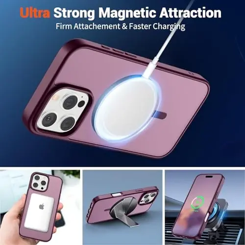 SUPFINE Magnetic for iPhone 16 Pro Max Case (MagSafe bilan mos keladi) (Harbiy darajadagi tushishdan himoya) Yupqa yarim shaffof mato zarbga chidamli barmoq izlariga qarshi telefon qutisi, vino qizil - 5