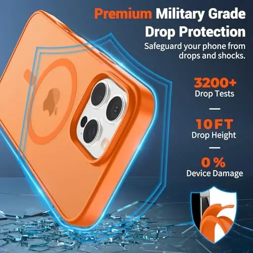 SUPFINE Magnetic for iPhone 16 Pro Max Case with Screen Protector (Compatible with MagSafe) (Military Grade Drop Protection) Translucent Matte Shockproof Phone Cover,Starry Orange - 3