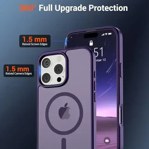 SUPFINE Magnetic for iPhone 16 Pro Max Case(Compatible with MagSafe)(Military Grade Drop Protection) Slim Translucent Matte Shockproof with Anti-Fingerprint Phone Case,Dark Purple - 4