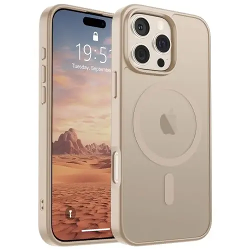SUPFINE Magnetic for iPhone 16 Pro Max Case(MagSafe bilan mos)(Harbiy darajadagi tushishdan himoya) Yupqa shaffof mat zarbga chidamli barmoq izlariga qarshi telefon qutisi,Sahroi Oltin - SUPFINE