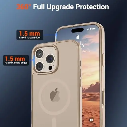 SUPFINE Magnetic for iPhone 16 Pro Max Case(MagSafe bilan mos)(Harbiy darajadagi tushishdan himoya) Yupqa shaffof mat zarbga chidamli barmoq izlariga qarshi telefon qutisi,Sahroi Oltin - 4