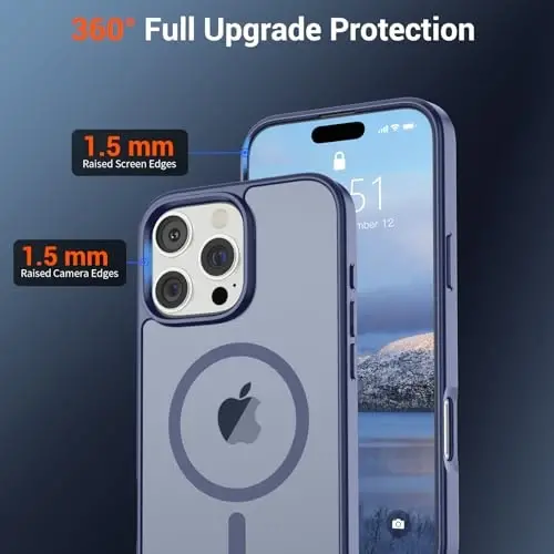 SUPFINE Magnetic for iPhone 16 Pro Max g‘ilofi (MagSafe bilan mos) (Harbiy darajadagi tushishdan himoya) Yarim shaffof matli zarbalarga chidamli telefon qopqog‘i, Lavanda kulrang - 4