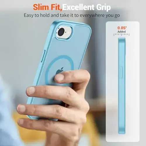 SUPFINE Magnetic for iPhone 16e Case 2025 (Compatible with MagSafe) (Military Grade Drop Protection) Slim Translucent Matte Shockproof with Anti-Fingerprint Phone Case,Light Blue - 7