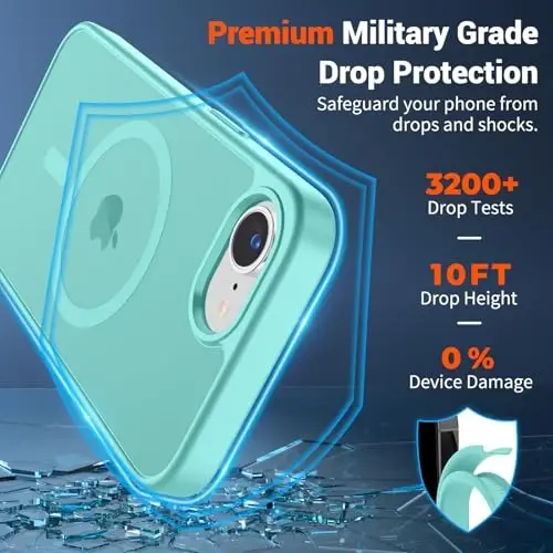 SUPFINE Magnetic for iPhone 16e Case 2025 (Compatible with MagSafe)(Military Grade Drop Protection) Slim Translucent Matte Shockproof with Anti-Fingerprint Phone Case,Blue Green - 2