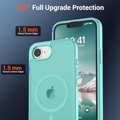 SUPFINE Magnetic for iPhone 16e Case 2025 (Compatible with MagSafe)(Military Grade Drop Protection) Slim Translucent Matte Shockproof with Anti-Fingerprint Phone Case,Blue Green - 3