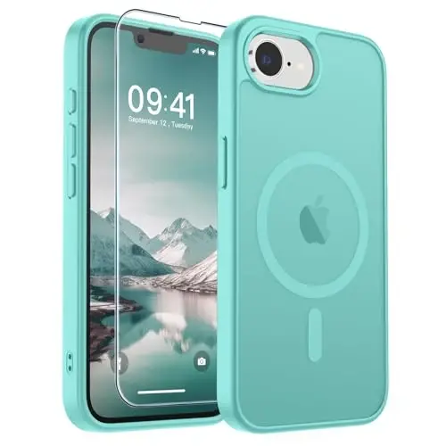 SUPFINE Magnetic for iPhone 16e Case 2025 (Compatible with MagSafe)(Military Grade Drop Protection) Slim Translucent Matte Shockproof with Anti-Fingerprint Phone Case,Blue Green - 1