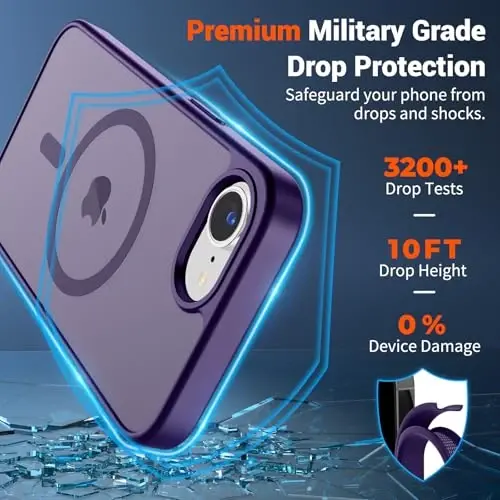 SUPFINE Magnetic for iPhone 16e Case 2025 (Compatible with MagSafe)(Military Grade Drop Protection) Slim Translucent Matte Shockproof with Anti-Fingerprint Phone Case,Dark Purple - 2